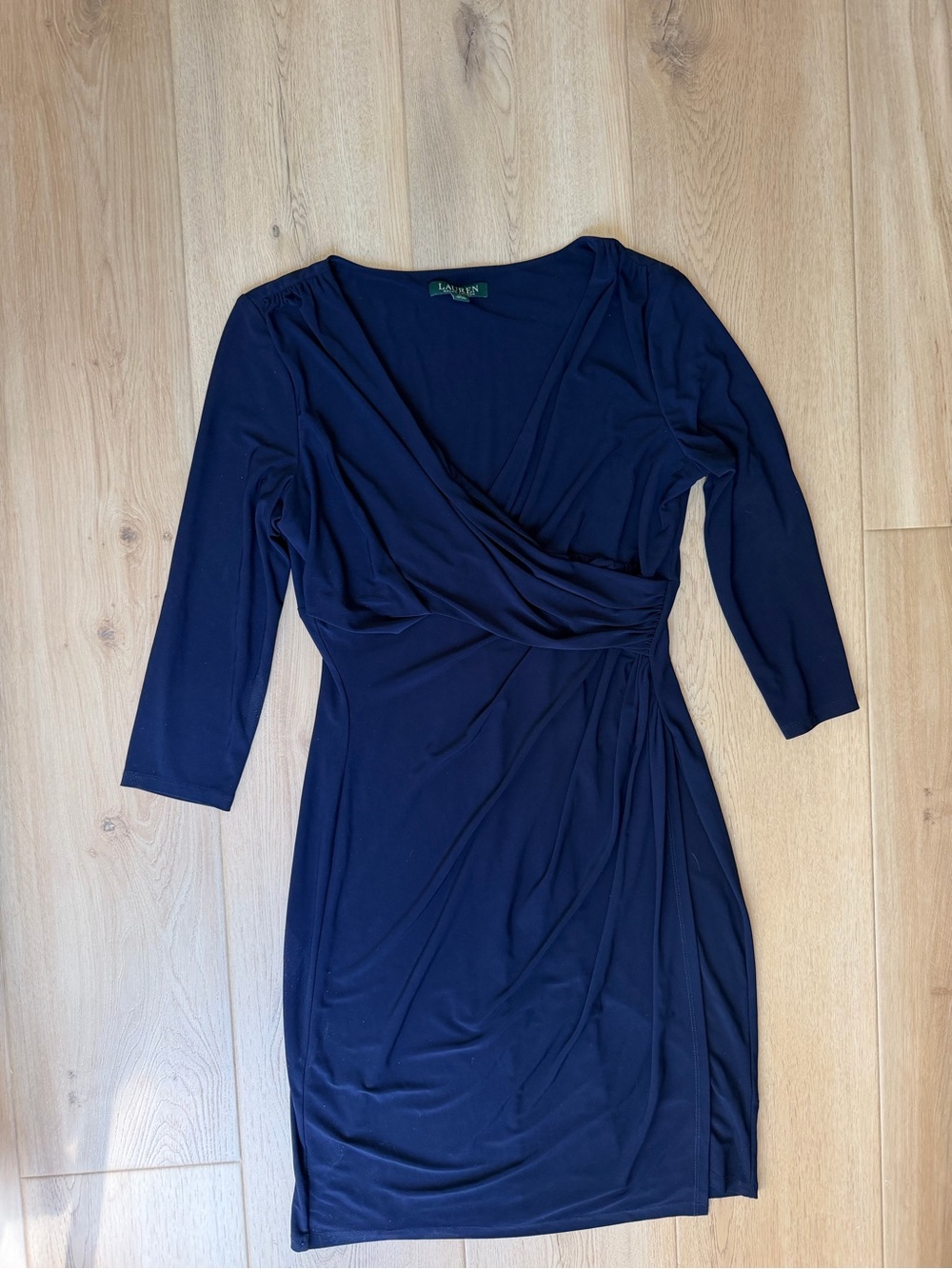 Ralph Lauren Navy Faux-Wrap Midi Dress